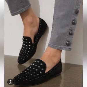 Black Suede studded loafers. Lightly worn